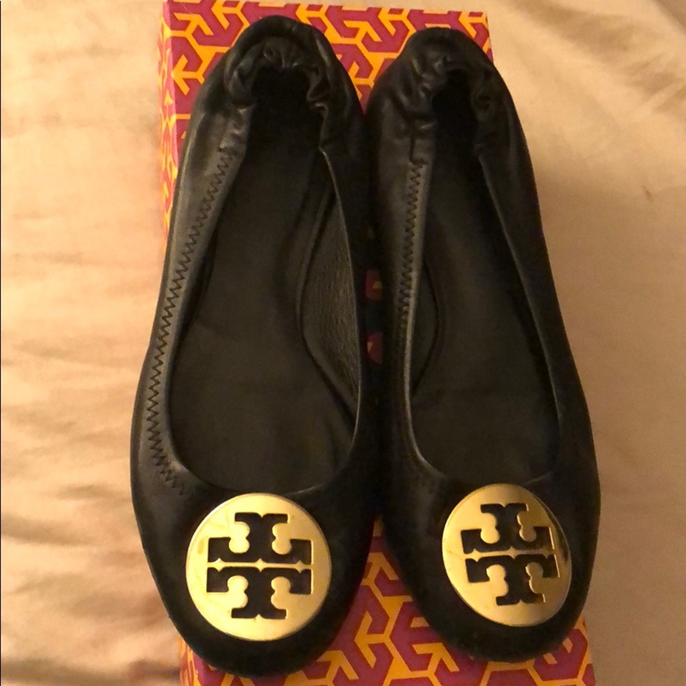 Tory Burch Black Leather Reva Ballerina